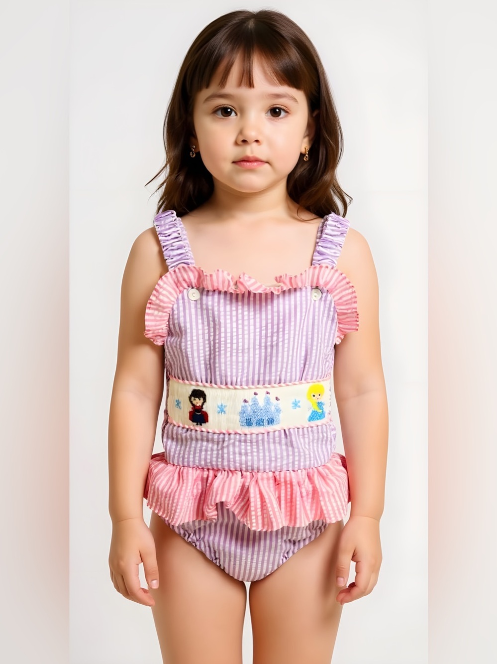 Classic Southern Smocks Girls Pink & Lavender Smocked One-Piece Swimsuit
